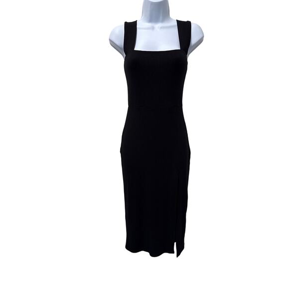 Reformation Cassi Black Square Neck Ribbed Knit Midi Size S - Picture 3 of 15